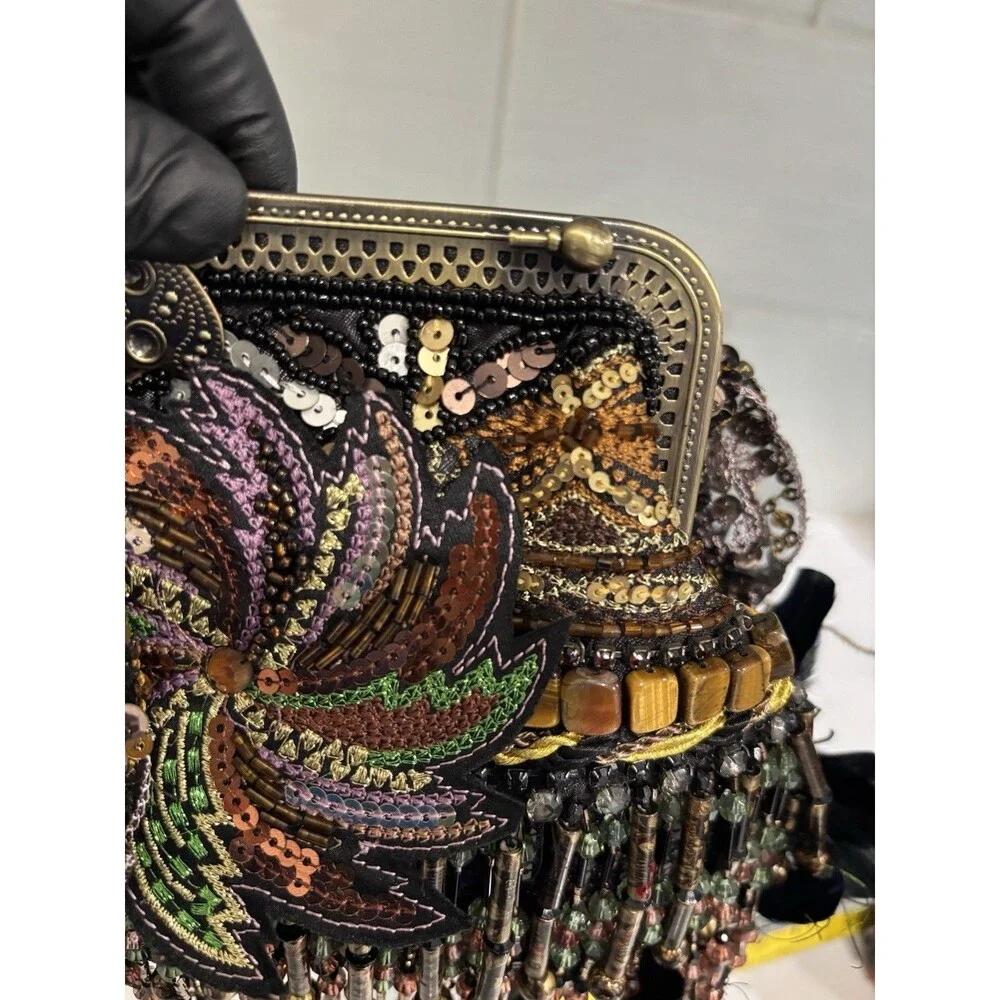 Chico's Vintage Beaded Peacock Feather Clutch Bag Sequin Fringe Y2KGlam BohoChic